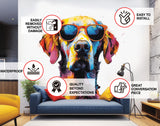 Colorful Watercolor Golden Retriever in Glasses Wall Sticker - Whimsical Toddler Room Dog Art Decal