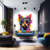 Watercolor Cat with Sunglasses Wall Decal - Playful Feline Cute Kitten Art Decal
