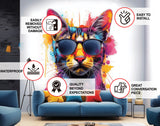 Watercolor Cat with Sunglasses Wall Decal - Playful Feline Cute Kitten Art Decal