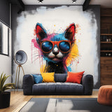 Šikk päikeseprillidega kassi seinakleebis – elav akvarell kassipoegade kleebis kodukaunistuseks