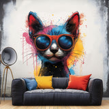 Chic Cat in Sunglasses Wall Sticker - Lively Watercolor Feline Kitten Decal for Home Decor