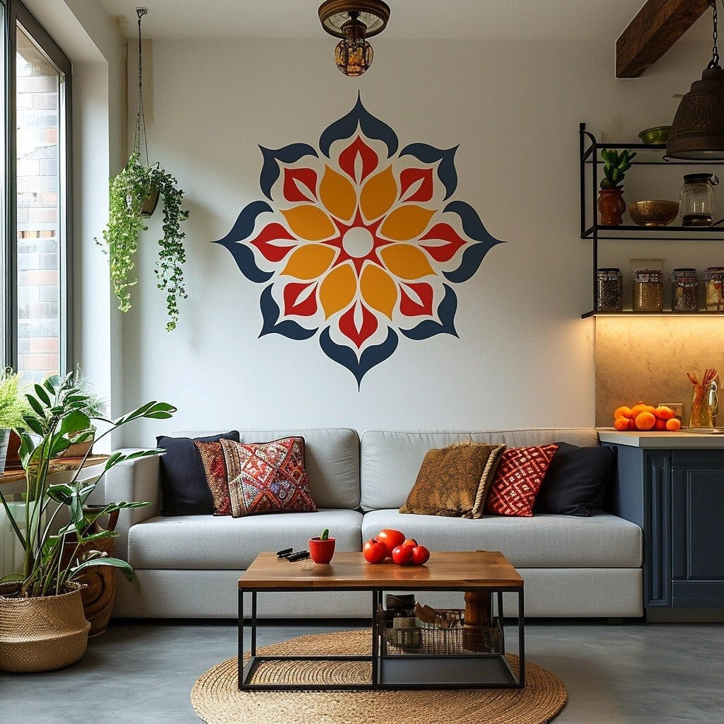 Vibrant Mandala Wall Sticker - Removable Vinyl Decal for Meditation and Yoga Space