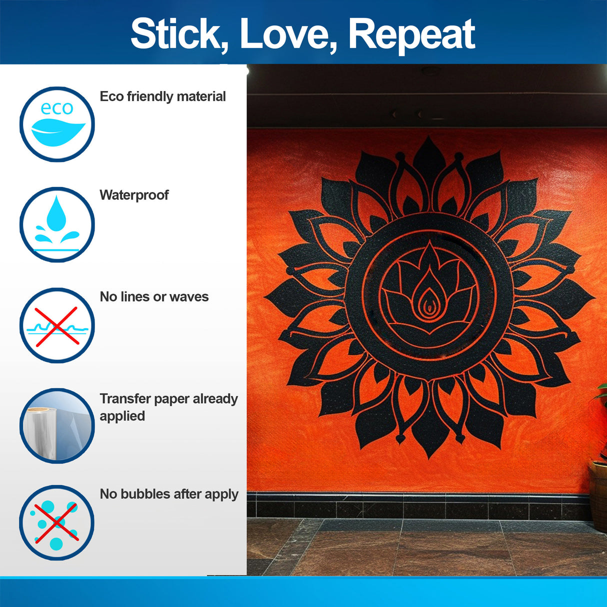 Large Boho Mandala Wall Art Sticker - Vibrant Mandala Vinyl Decal for Home