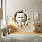 3D Cute White Cat Wall Sticker - Nursery Decor with Charming Kitty Illusion