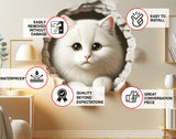 3D Cute White Cat Wall Sticker - Nursery Decor with Charming Kitty Illusion