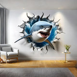 3D suur valgehai seinakleebis – realistlik läbi seina lõhkev hai kleebis