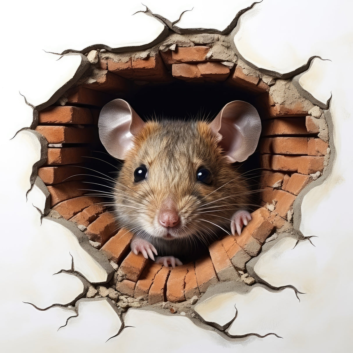 3D-hiireauguga seinakleebis – Mousehole'i ​​kleebiselt piiluv realistlik hiir, mis loob veidra ruumikujunduse