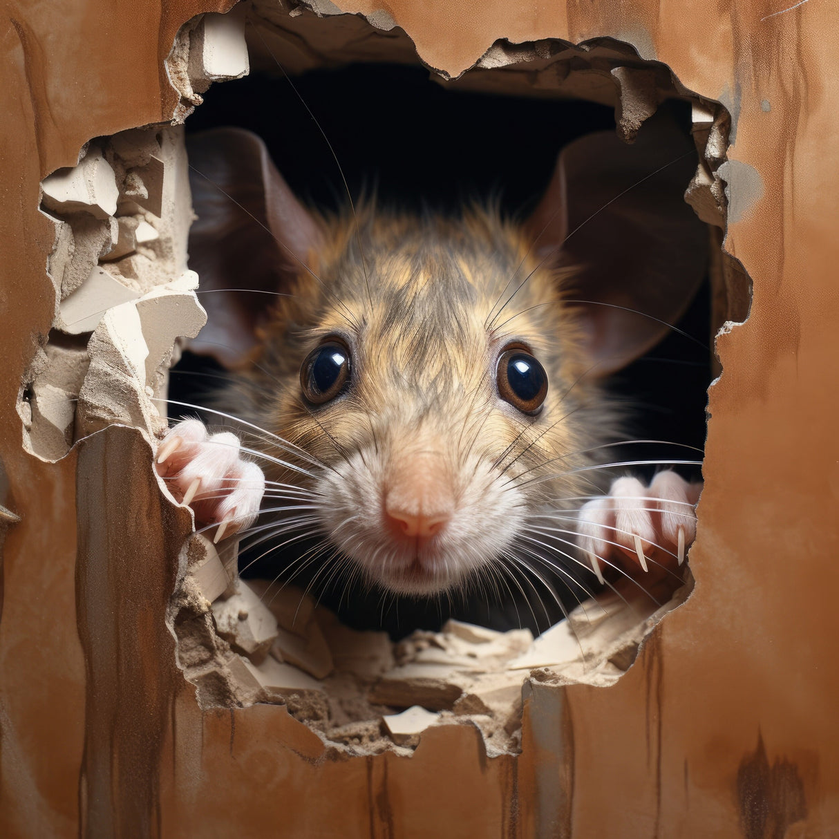 Hiireaugu 3D-seinakleebis – elutruu pruun hiir, kes piilub hiireaugust välja, naljaka toakaunistuse kleebis – uudishimuliku hiire mööbli kleebis