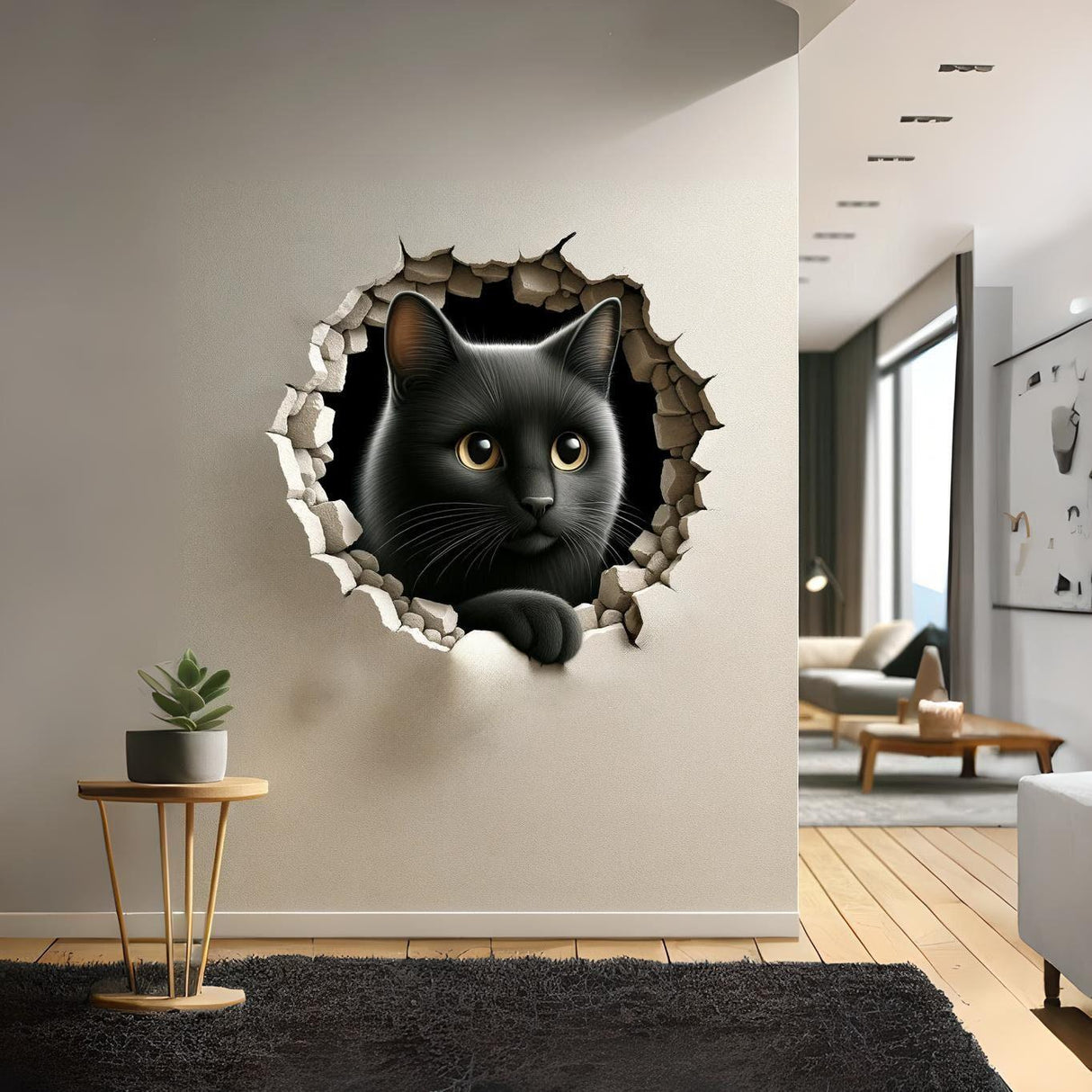 3D Dog Art Wall Sticker - Cracked Illusion Vinyl Decor