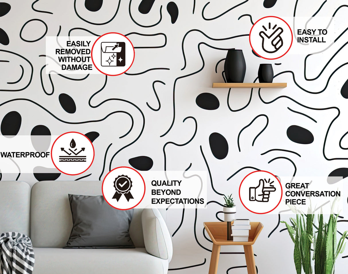 Modern Black Wall Stickers - Dynamic Line Art Decals for Stylish Interior