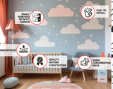 Serene Sky Themed Wall Stickers for Nursery - Dreamy Clouds and White Stars Decals for Kids Room - Decords