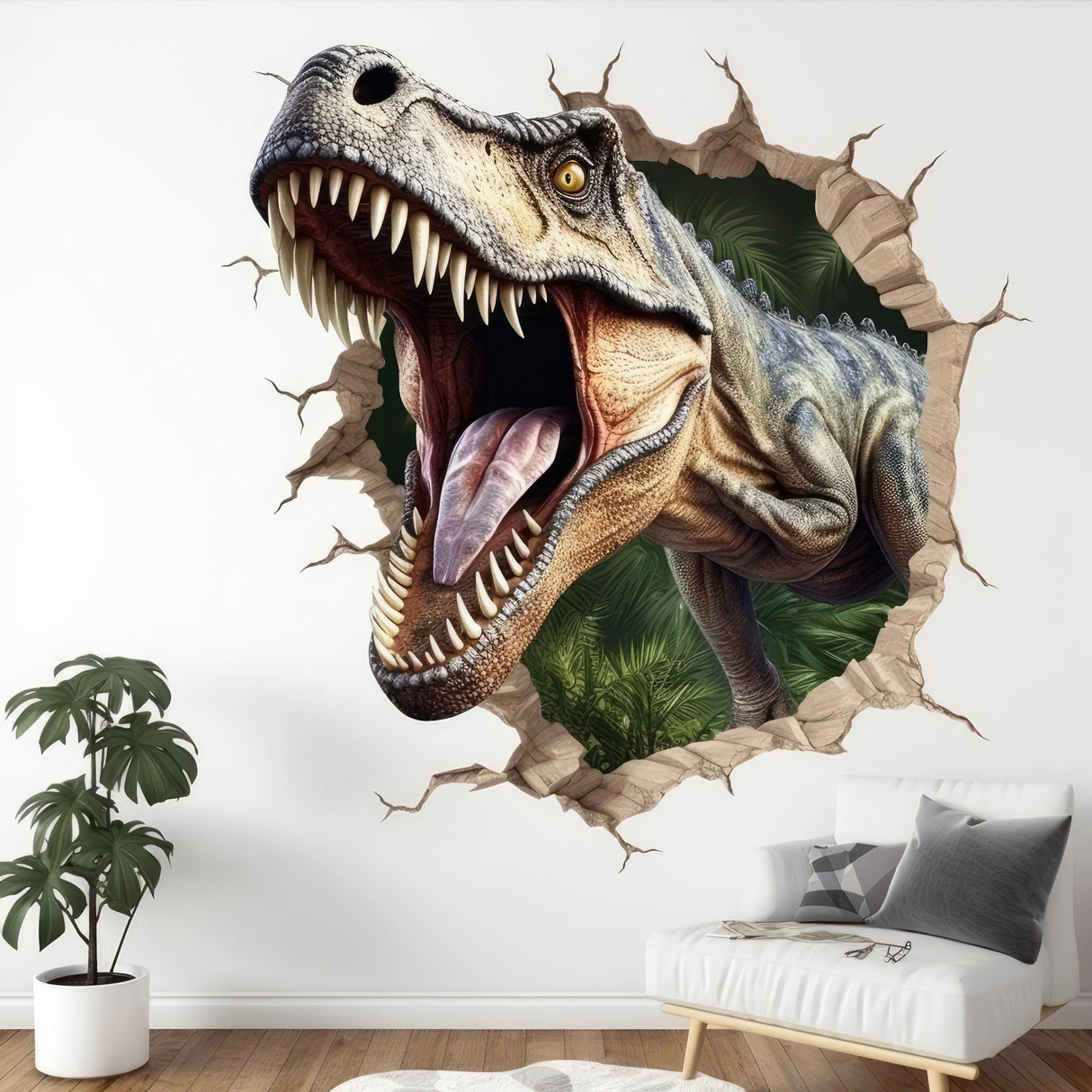 3D Dinosaurs Art Wall Sticker - Vinyl Decal Decor with Dynamic Broken Illusion Effect