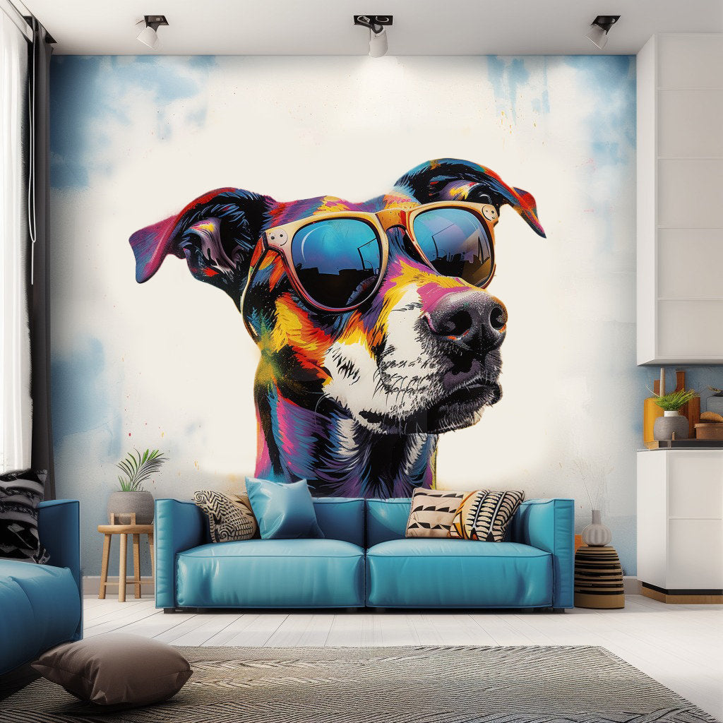 Border Collie in Glasses Wall Sticker - Playful Watercolor Dog Decor Decal