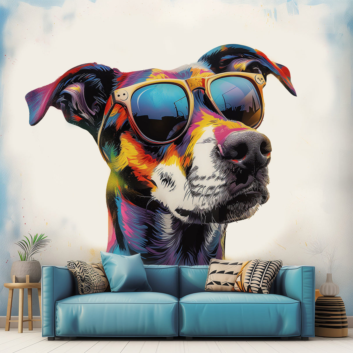 Border Collie in Glasses Wall Sticker - Playful Watercolor Dog Decor Decal