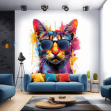 Watercolor Cat with Sunglasses Wall Decal - Playful Feline Cute Kitten Art Decal