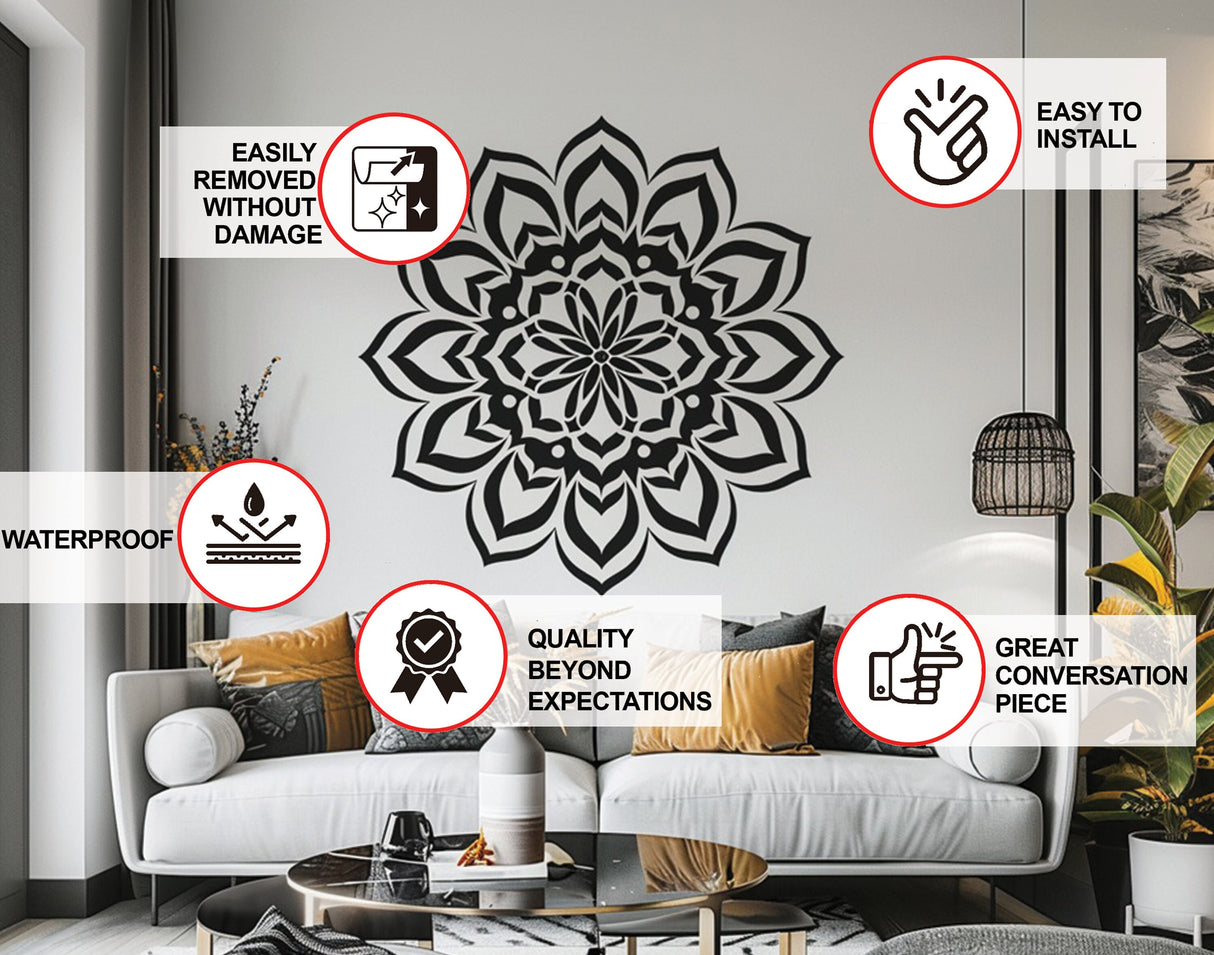 Mandala Wall Sticker for Meditation and Yoga Spaces - Elegant Removable Vinyl Decal for Home and Studio Decor