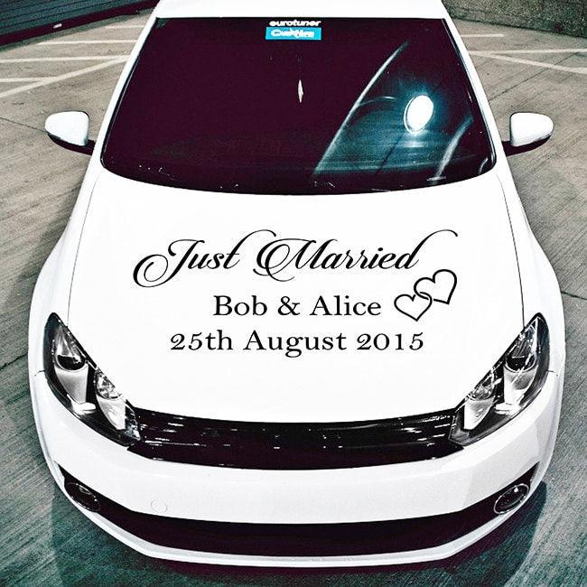 Just Married Car Vinyl Wedding Sticker - Custom Name Day Window Glass Personalized Vehicle Decal